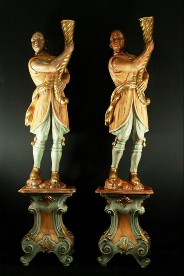 Pair Of Monumentalcarved Figure On Bases