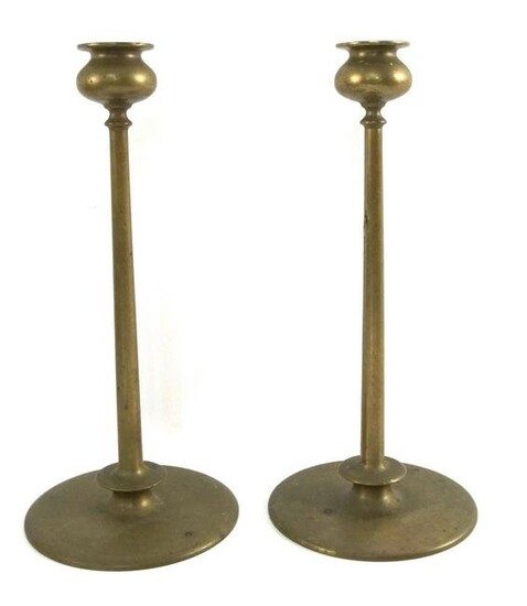 Pair Tiffany Style Brass Candlesticks