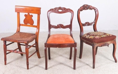 Pair carved walnut hairpin chairs, Federal side chair