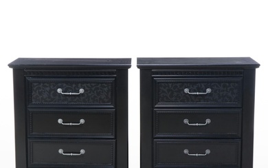 Pair of Ashley Furniture "Cavallino" Black Laminate Three-Drawer Nightstands