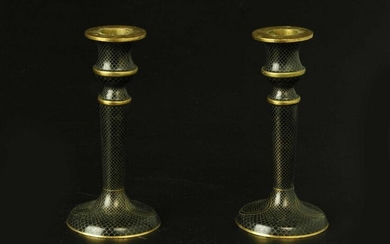 Pair of Chinese antique cloisonne candlesticks