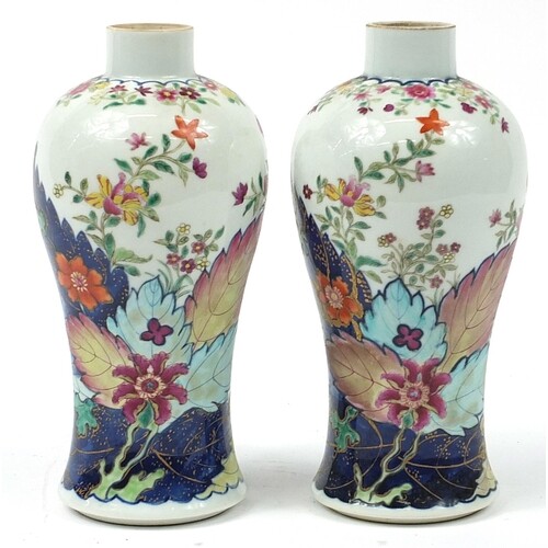 Pair of Chinese underglaze blue and famille rose porcelain b...