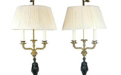 Pair of French Empire-Style Bronze Lamps