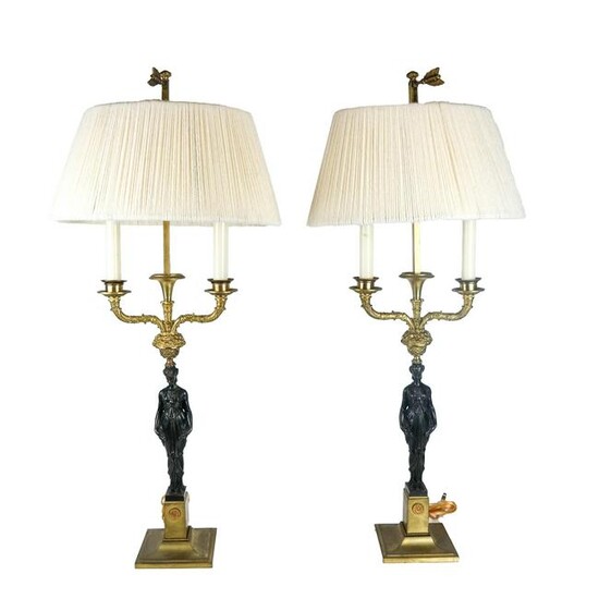 Pair of French Empire-Style Bronze Lamps