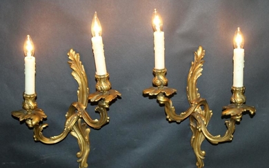 Pair of French gilt bronze acanthus sconces