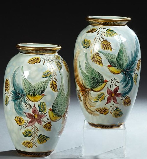 Pair of Large Belgian Baluster Ceramic Vases, by H.
