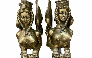 Pair of Large Gilt Bronze Sphinx Wall Sculptures