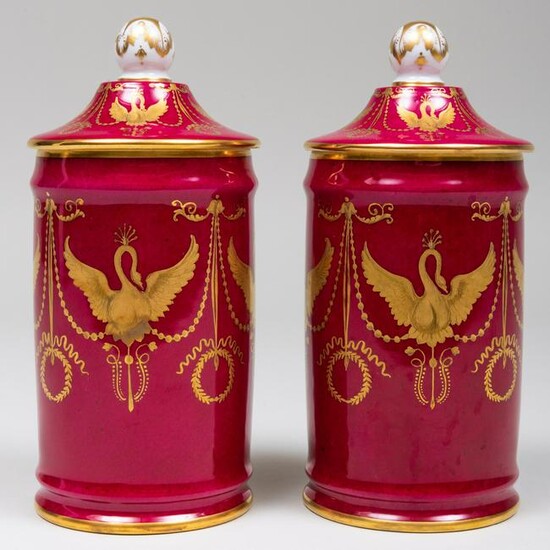 Pair of Le Tallec Claret Ground Porcelain Jars and