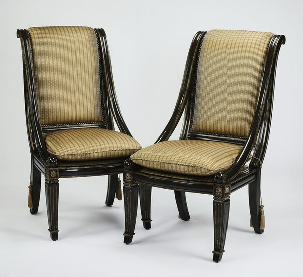 Pair of Marge Carson parcel gilt and ebonized chairs