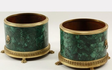 Pair of Russian Style Malachite Planters with Dore