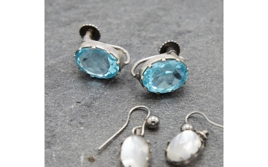 Pair of Victorian moonstone drop earrings with a further pai...