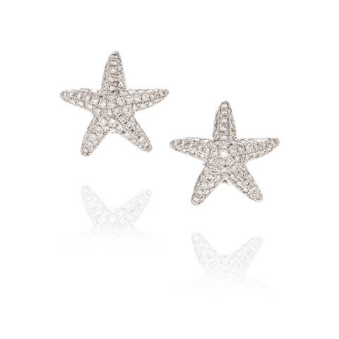 Pair of White Gold and Pavé Diamond Ear Clips