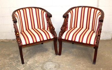 Pair of solid mahogany swan carved decorator chairs approx. 27" w x 25" d x 34" h seat height 18"