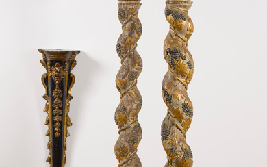 Paire de colonnes salomoniques en bois sculpté, 18e siècle