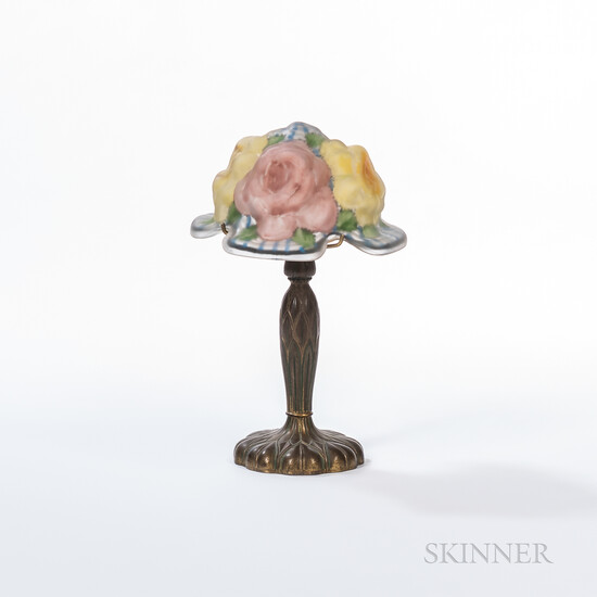 Pairpoint Boudoir Lamp with Roses Puffy Bonnet Shade