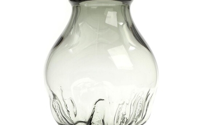SOLD. Per Lütken: "Wet loam mould" A smoke coloured glass vase. Signed monogram, Holmegaard. Circa 1971. Unique. H. 37. Diam. 27 cm. – Bruun Rasmussen Auctioneers of Fine Art