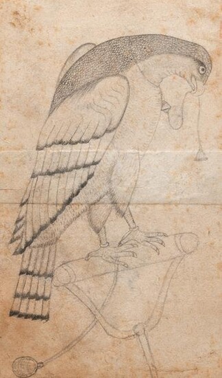 Persian school miniature: 'A standing falcon', pencil on paper, 18/19th C.