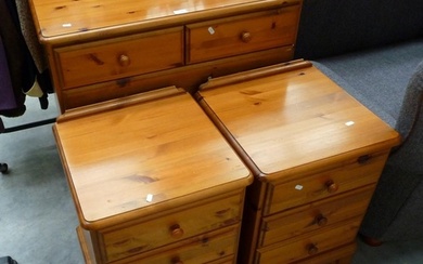 Pine 2 Over 3 Drawer Chest & Pair of Matching 3 Drawer Bedsi...