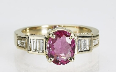 Pink tourmaline, diamond, and 14k ring