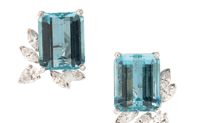 Platinum, Aquamarine, and Diamond Earrings