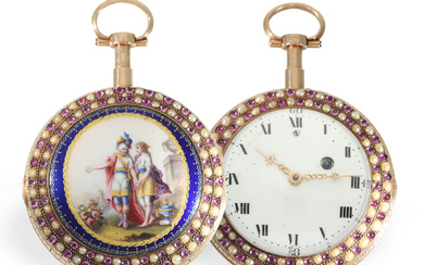Pocket watch: large, museum-quality, important gold/enamel verge watch with repeater ca. 1780