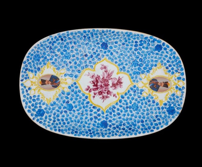 Porcelain tray with portraits of Nasser-ed Din Shah Qajar, hand-painted porcelain, I.R. Porzellana [Germany, c. 1900]