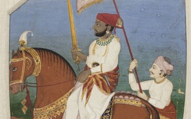 Portrait équestre d'un Raja Inde, XIXe siècle... - Lot 446 - Millon
