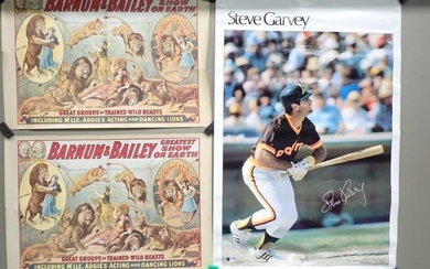 Poster Lot including Two Barnum and Bailey Circus, plus a Steve Garvey Padres Baseball