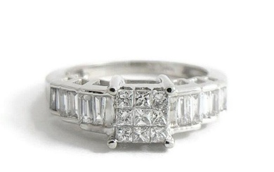 Princess Baguette Invisible Set Diamond Engagement Ring 14K White Gold, 3.24 Gr