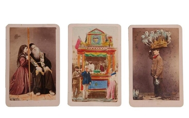 RARE ANTIQUE THREE PAINTED CABINET PHOTO CARDS