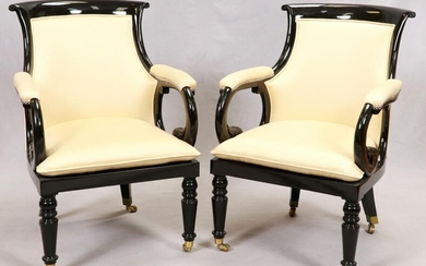 REGENCY STYLE OPEN ARM CHAIRS, PAIR H 34"