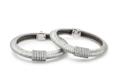 ROBERTO COIN, PAIR OF WHITE GOLD AND DIAMOND BRACELETS
