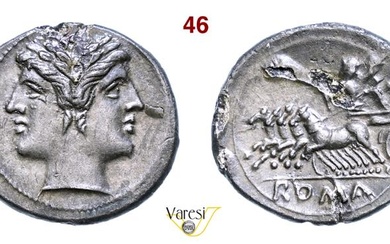ROMANO CAMPANE (280-210 a.C.) Dracma o Mezzo Quadrigato D/ Testa...