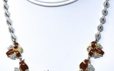 Rare Coro Rhodium Ruby Paste Topiary Urn Necklace