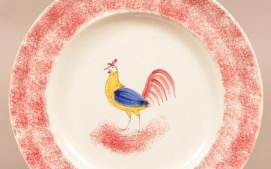 Red Spatter Rooster Pattern China Plate.