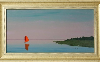 Robert Stark Jr. Oil on Canvas "Red Sail Off the Point"