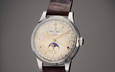 Rolex Reference 8171 'Padellone' | A stainless steel triple calendar wristwatch with moon phases Circa 1952 | 勞力士 型號 8171 'Padellone' 精鋼全日曆腕錶備月相顯示，製作年份約 1952
