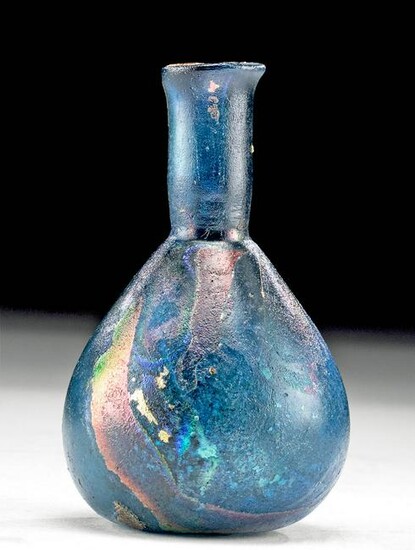 Roman Glass Flask Cobalt Blue Gorgeous Iridescence