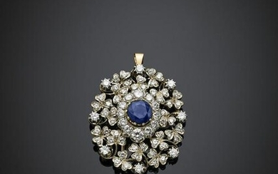 Round diamond silver and gold oval brooch/pendant with