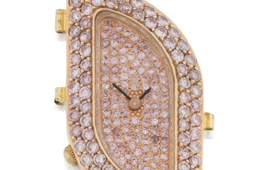 Royal Diamond, An 18ct rose gold wristwatch, by Royal Diamond, with navette-shaped pave pink diamond dial, black enamelled hands and pave pink diamond bezel, the case back signed Royal Diamond, Genève and with engraved logo, European convention...