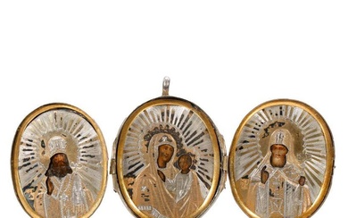 Russian Gilt Silver Triptych Icon Pendant.