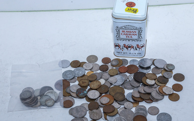 Russian Tea Can Filled with 158 World Coins