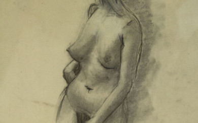 Ruth Schloss (1922-2013) - Female Nude, Charcoal on Paper.