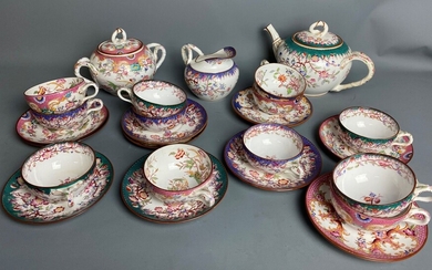SARREGUEMINES Milton - Service à thé en faïence fine comprenant : 12 tasses, 12 sous-tasses,...