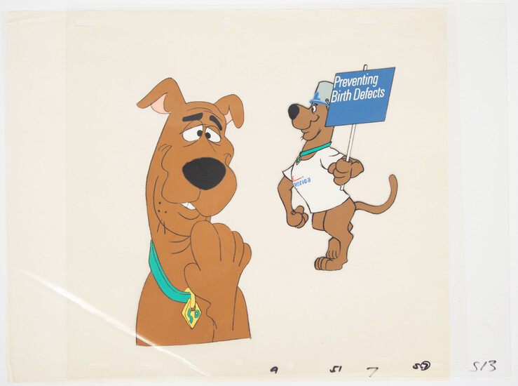 "SCOOBY-DOO" PRODUCTION ANIMATION CELS, C. 1970S, TWO, H 7 1/2", W 3 1/2" (LARGER IMAGE)