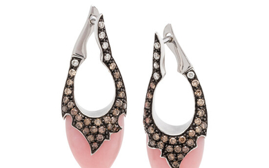 STEPHEN WEBSTER, PINK OPAL, DIAMOND AND COLORED DIAMOND EARRINGS