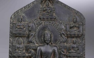 STONE PANEEL DEPICTING BUDDHA WITH CONSORTS