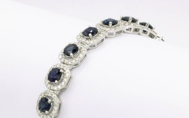 Sapphire Diamond Halo Bracelet 13.92 Carats 18 Karat White Gold