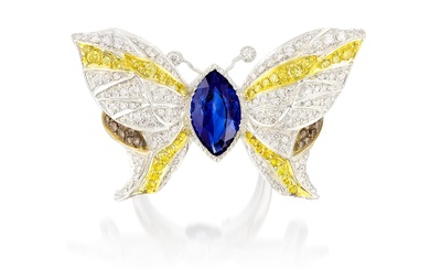 Sapphire, Diamond and Coloured Diamond Ring