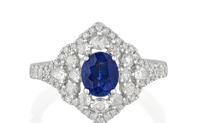 Sapphire and Rose Cut Diamond Ring